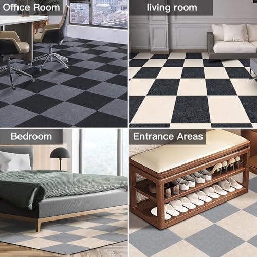 Teppichfliesen 30x30cm Teppichfliesen Selbstklebend - 10 Stück Set - 0.9m² - Teppichboden, Teppichfliesen Selbstliegend mit Rückendeckung, Teppich Fliesen für Wohnung, Gewerbe, Büro, Beige