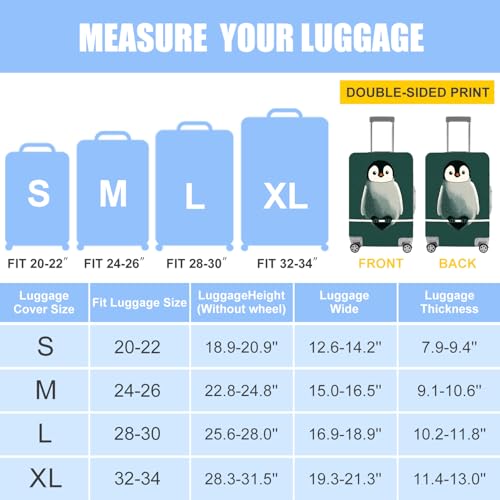 Image of Cute Penguin Luggage Cover - Fun Animal Travel Suitcase Protector with Deep Green Background - Stretchable Anti-Scratch Cover for 20-22 Inch Luggage,S