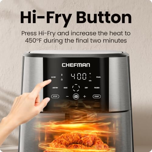 Image of Chefman Air Fryer 8 Qt | TurboFry 4-in-1 with 450F Hi-Fry Option for Crispier Results | Bake, Dehydrate, Frozen | XL Nonstick Dishwasher-Safe Basket | Stainless Steel
