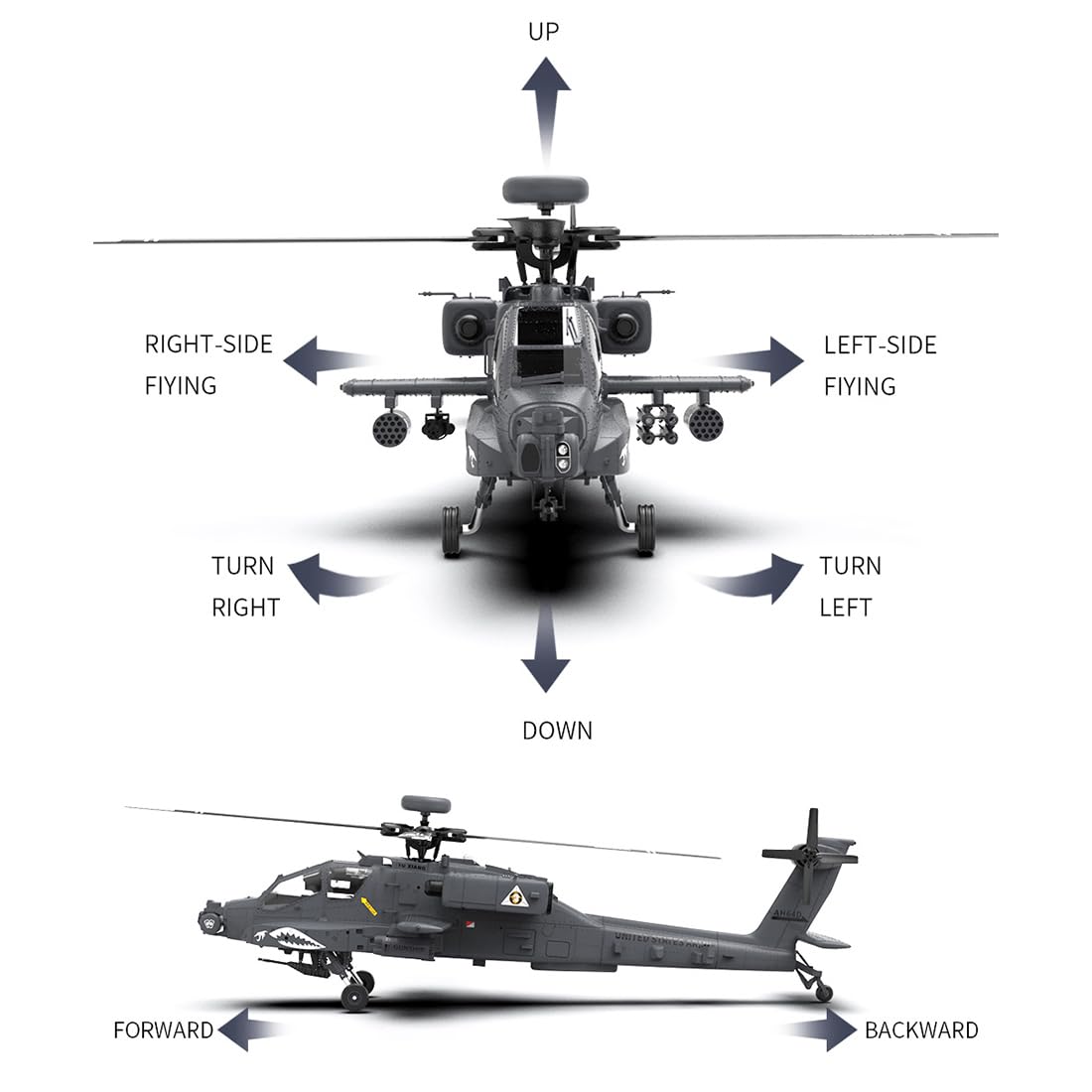 YUTT 1/32 F11-S AH64 RC helikopter z kamerą, RC dwuosiowy co-drive Flybarless 6G/3D Stunt Apachhe model śmigłowca wojskowego (wersja RTF GPS)
