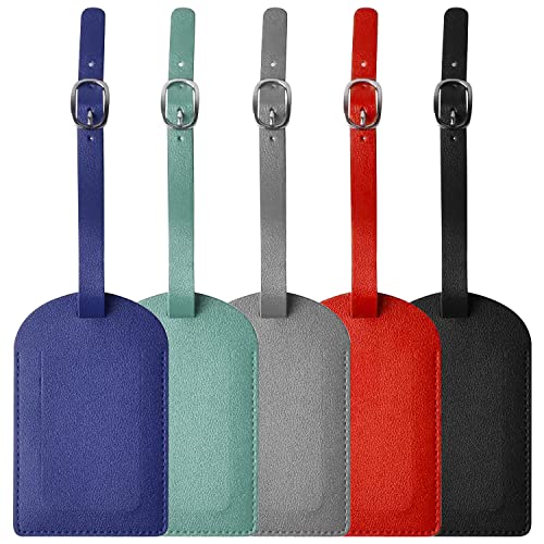 Koffer Beschriftung, 5PCS Koffer Namensschild, Koffer Adressanhänger, Kofferschilder Anhänger, 5 Farben Luggage Tag, Kofferanhänger Leder Geeignet für Rucksäcke Gepäck Handtaschen Cover