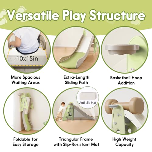 Indoor Toddler Slide for Kids, 3 in 1, Kid Play Climber Playset, Foldiable for Toddlers with Basketball Hoops and Ball, Baby Slide for Backyard Playsets Indoor and Outdoor - image 2