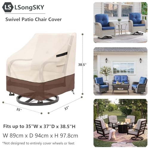 LSongSKY Outdoor Swivel Chair Cover 2 Pack,100% Waterproof Heavy Duty Patio Chair Covers,(35 W x 37 D x 38.5 H inches) Swivel Patio Chair for Outdoor Furniture Covers Waterproof,Beige&Brown by LSongSKY - Image 3