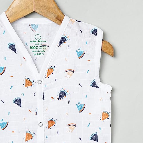 Image of The Boo Boo Club Unisex Baby Organic Cotton Fitted Baby Jhabla|Pack Of 4 Newborn Sleeveless Jabla|3 To 6 Months Infant Summer Wear|Soft & Breathable Muslin Fabric|Easy Button Closure Vest, White