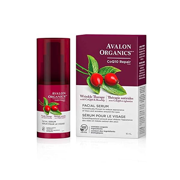 Avalon Organics Facial Serum, Wrinkle Therapy with CoQ10 & Rosehip, 0.55 Oz