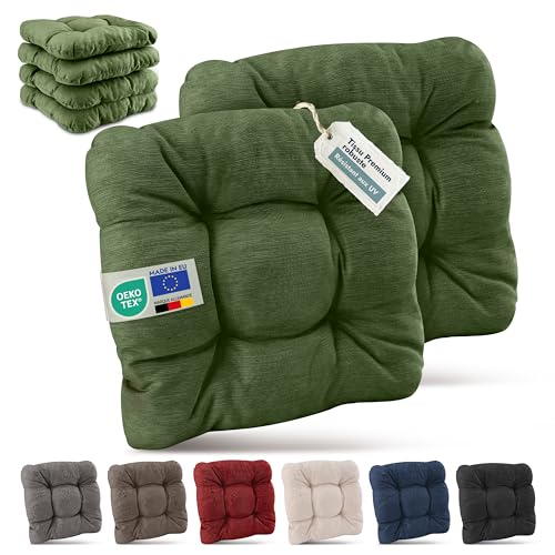 Beautissu Premium Set de 6 Galette Chaise Jardin Extérieur 40x40 cm Vert Foncé – 8 cm Épaisseur Coussin Siège Robuste & Résistant aux UV Coussin...