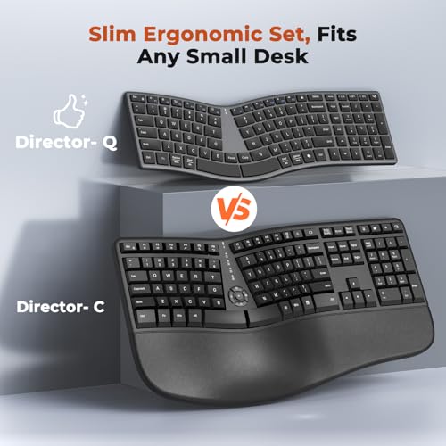 Image of MEETION Wireless Ergonomic Keyboard, Split S-Curve, Bluetooth & 2.4G, Black | Rechargeable full-size keyboard with slim low-profile keys, Bluetooth and 2.4G wireless for Windows, Mac, PC and laptop
