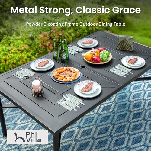 Image of PHI VILLA 7 Pcs Outdoor Dining Set,Rectangular Metal Table& Stackable Chairs