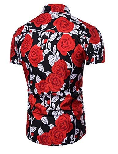 Men's Rose Flower Printed Summer Fashion Slim fit Button-Down Shirt2
