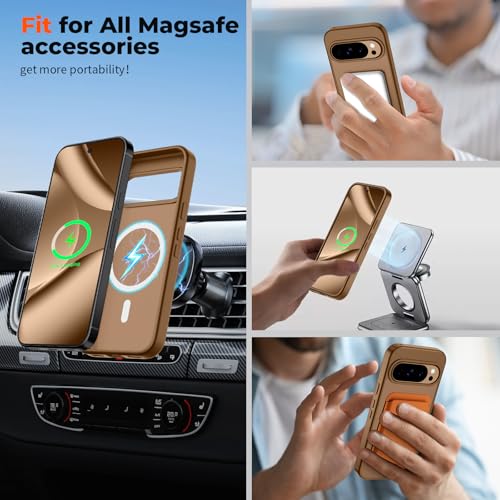Image of SUPFINE Magnetic for Google Pixel 10 Pro Case /Pixel 10 Case with Screen Protector, (Built-in Magnets) ((Military Grade Drop Protection) Slim Translucent Shockproof Phone Case,Brown