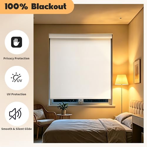 Image of Niche Blinds Cordless Blackout Roller Shades with Valance,White,37 inch Wx72 H