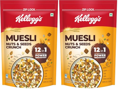 Image of Kellogg's Muesli Nuts & Seeds Crunch 950g /1kg (Weight May Vary) | 12-in-1 Power Breakfast | No Maida | High in Fiber| India's No. 1 Muesli (Pack of 2)
