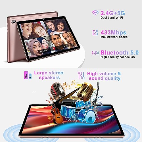Image of Tablet 10 inch Android PC Octa-Core 2.0 GHz with 12GB RAM 128GB ROM TF 2TB, 5G WiFi, GMS, FHD IPS Touchscreen, BT 5.0,1280 * 800, 5+8 MP, 2026 Lastest 2 in 1 Tablet with Keyboard and Mouse, Rose Gold
