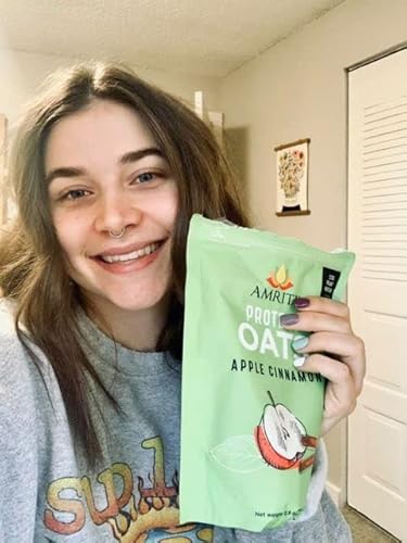 Amrita Apple Cinnamon Overnight Protein Oats (14Oz) | High Fiber, No Added Sugar Oatmeal, Breakfast Cereal, Protein Shakes, Healthy Snacks | Old Fashioned Rolled Oats | Vegan, Non-Gmo, Gluten Free, Peanut Free, Soy Free (5 Servings) #TOP3