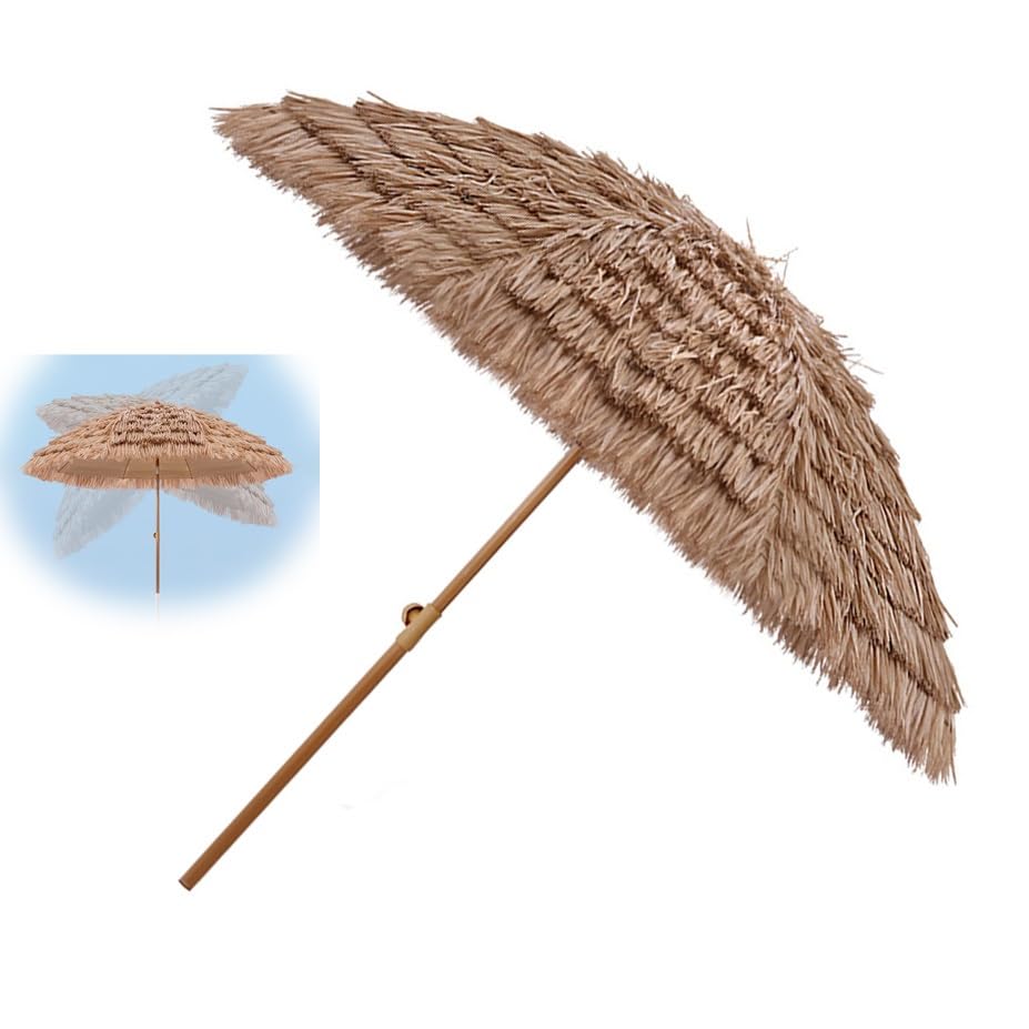 WInara 6.5ft/10ft Thatched Tiki Umbrella, Hawaiian Style Beach Patio Umbrella, Thatch Umbrella for Outdoor Pool Beach Yard Backyard(300CM/10FT)