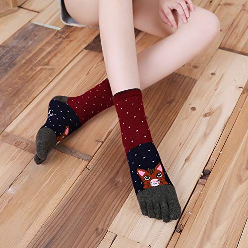 Image of ZAKASA Womens Toe Socks Funny Cat Dog Print Cotton Five Finger Socks Novelty Athletic Running Crew Ankle Socks Size 6-9