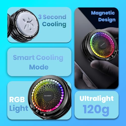 Image of GameSir AI Smart Phone Cooler for Gaming with Semiconductor Cooling, Real-Time Display, RGB Light, Magnetic & Clamp Mount, Silent High-Speed Fan, Portable Mobile Cooler for Android & IOS- (Black)