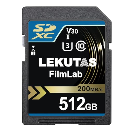 LEKUTAS 512GB SDXC UHS-I Memory Card - Up to 200MB/s Read Speed, C10, U3, V30, 4K UHD, Full-HD & 4K Video SD Card for Canon Nikon Sony Fujifilm DSLR, Mirrorless Cameras