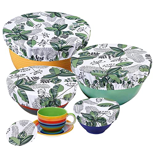 PHOGARY Tapas Reutilizables Ecológicas para Contenedores de Alimentos - 5 Tapas de Tela Ajustables Almacenamiento Consciente, Follaje