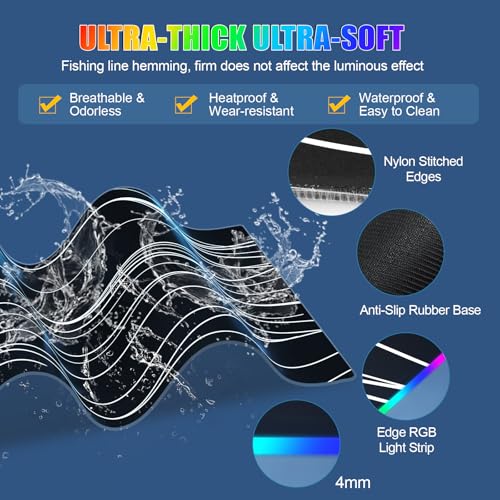 Image of Mouse Pad with Phone Holder, Wireless Charging Desk Mat, RGB Gaming Mousepad Home Office Large Desk Pad with Ultra-Smooth Surface, Non-Slip Base, Waterproof Keyboard Pad,Wavy Black
