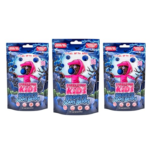 Image of Bubblegum Kids Barry's Scary Berry Sugar Free Gum | Blueberry Flavor Sugarless Gum with Xylitol | Vegan, Low Calorie Candy Alternative for Kids & Adults | Resealable Bag, 55 Pieces Per Pack, 3 Pack