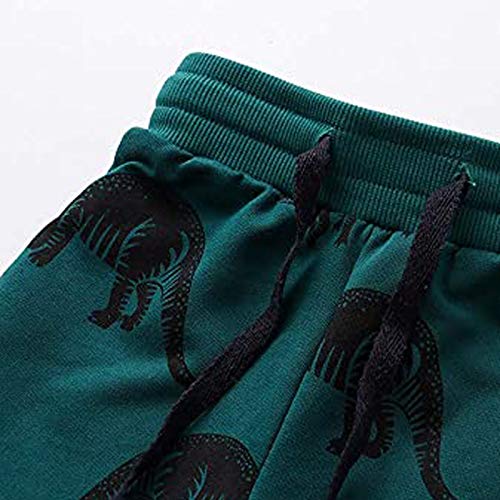 Cartoon Print Sweatpants for Kids Boys Drawstring Elastic Waist Pants Casual Pants with Pockets (Green, 5-6 Years)2