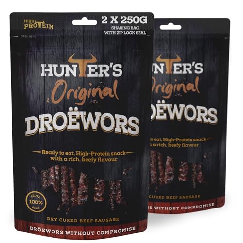 Hunters Droewors - Original Beef Sticks Droewors High Protein Low carb Thin Sticks of Authentic Beef Droewors Convenient Snack Original Beef Sticks Droewors - 500g