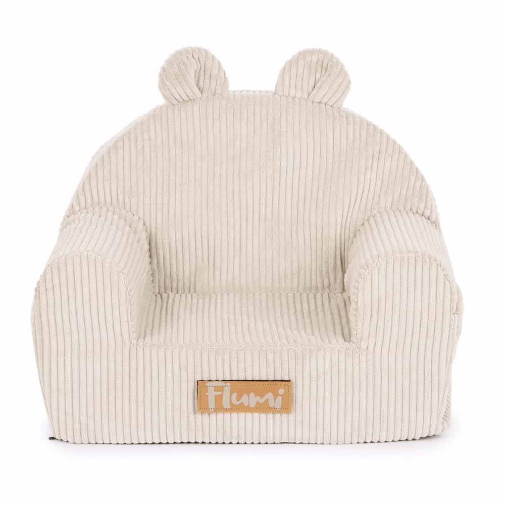 Flumi personalised toddler armchair – sofa chair for nursery & playroom – washable removable cover – engraved name option (beige corduroy)