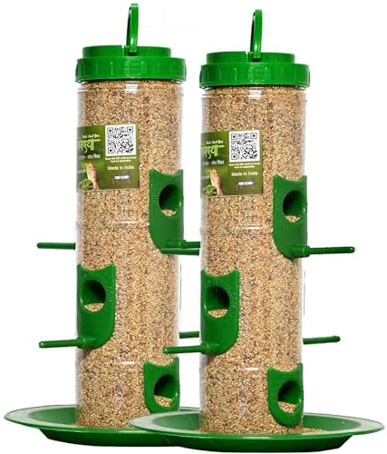 Image of Hanging Bird Feeder for Balcony I Outdoor Bird Food Feeder I 6 Feed Nozzles | 900gram Bird Food Capacity (Green, Pack of 2 Pcs)