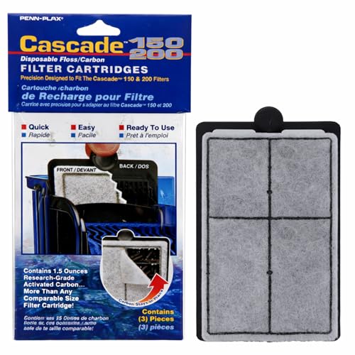 Image of Penn-Plax Cascade Hang-On Power Filter Replacement Cartridges, 3 Pack - Dual-Layer Activated Carbon & Poly-Fiber Media for CPF3 & CPF4 Aquarium Filters -Fresh & Saltwater Use -Black & White, ‎9x3x4 In