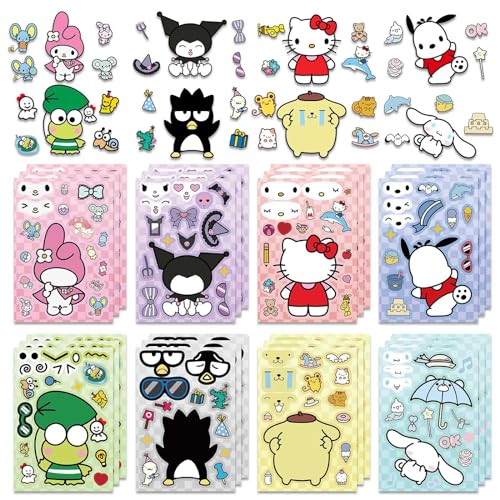 Dovipta Cute Anime Stickers For Kids, 24 Sheets Make Your Own Cartoon Anime Stickers, Make A Face Stickers For Teens Girls Boys, Classroom Rewards, Anime Themed Art Craft Party Supplies thumb #1