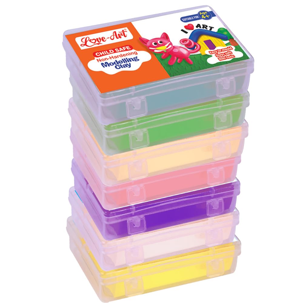 Love-Art Modelling Clay 150GM (7 Plastic Container Singles) | Soft & Easy to Bend or Shape, for Young Hands (Light Blue, Light Green, Peach, Pink, Voilet, White, Yellow)-image-29