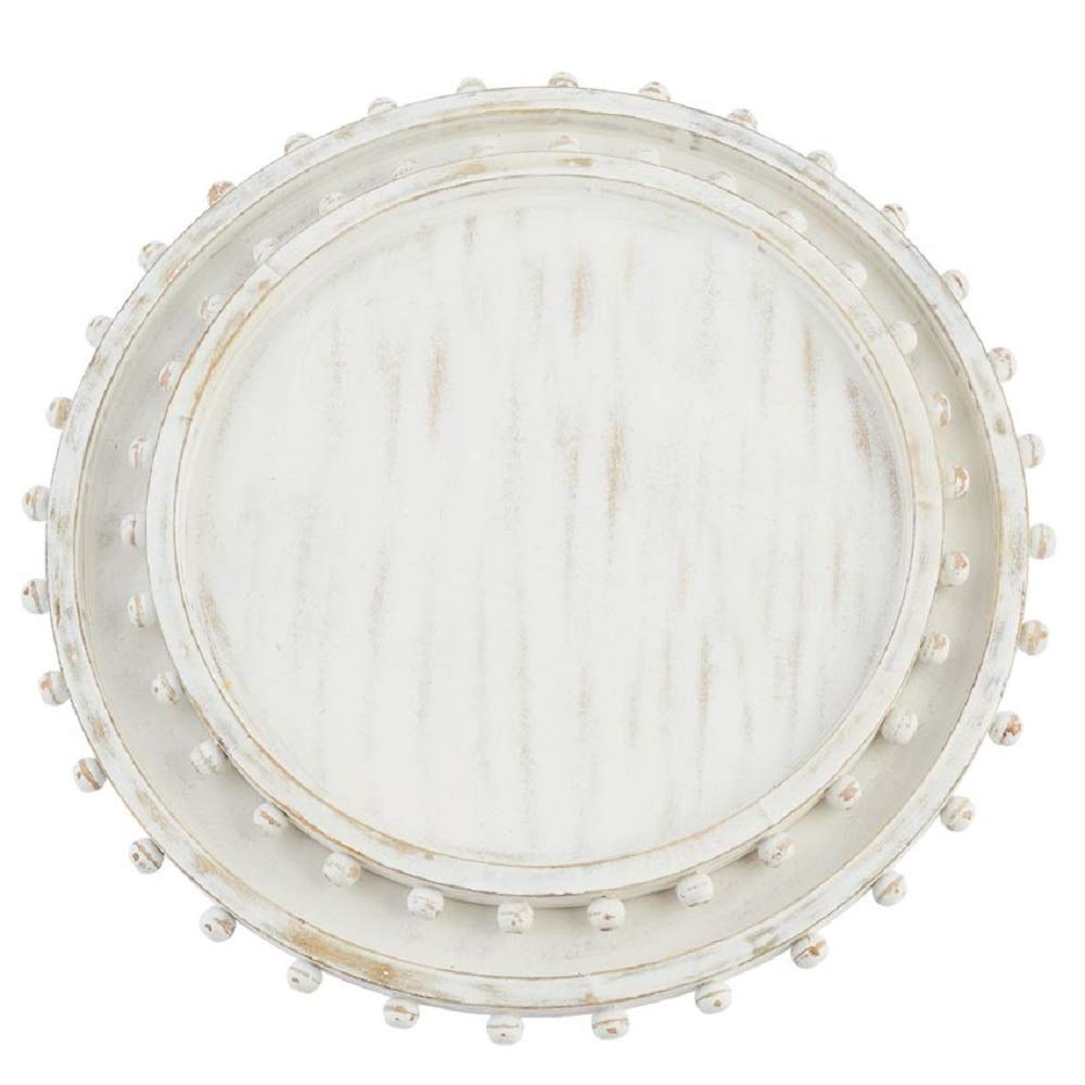 Beaded Wood White-Washed Serving Tray