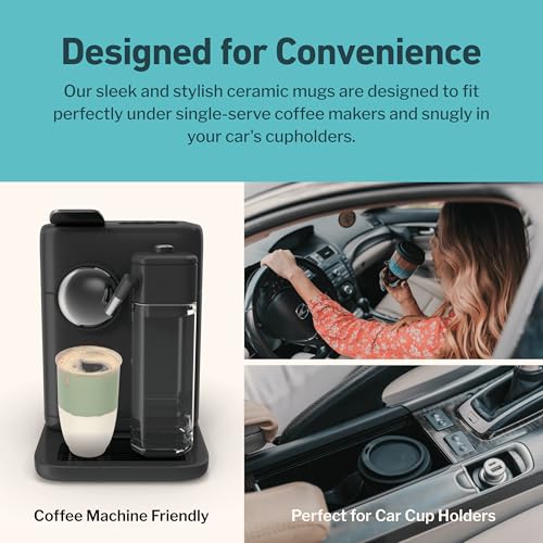 Image of NOVA CERAMICS Travel Mug - Ceramic To Go Coffee Mug With Lid - Travel Mug Ceramic To Go Cup - Microwave & Dishwasher Safe Ceramic Coffee Mug With Lid - Gifts For Women Men Him Her - 12oz - Sage Green