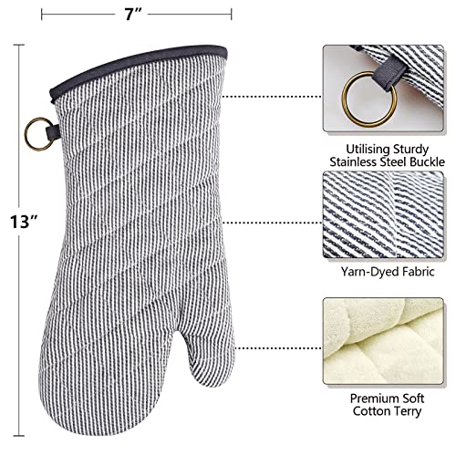 Red Lmldeta 1 Pair Yarn Dyed Oven Mitts 100% Cotton Heat Resistant 470 Degree Gloves Men Women Cooking Baking Barbecue Bbq Microwave Crafting Machine Washable Pot Holders Mittens thumb #1