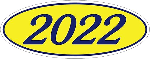 EZ Lettering LINE 2022 - Calcomanías ovaladas para ventana con números azules en amarillo 12 por paquete concesionario de automóviles para
