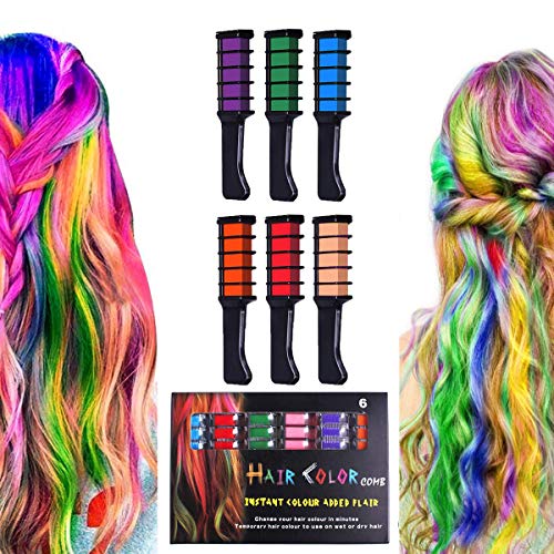 Hair Chalk, Halloween Birthday Christmas Cosplay and DIY, 6 Colors Temporary Washable Hair Color Chalk Non-toxic Girls Boys Teen Kids Gift