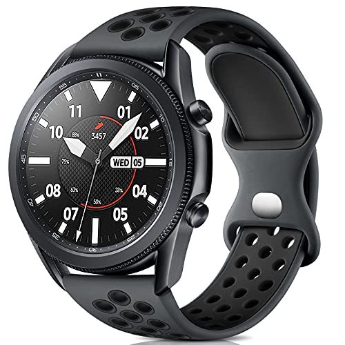 Easuny Sport Band Compatible for Samsung Galaxy Watch 3 45mm/Galaxy Watch 46mm /Gear S3 Frontier，22mm Quick Release Silicone Breathable Watch Strap Accessories, Anthracite/Black L