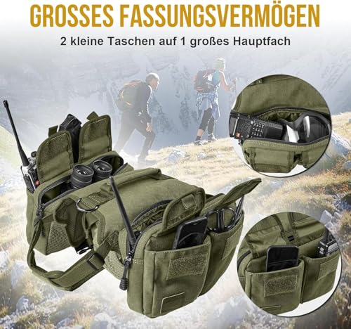 OneTigris Hundegeschirr mit Tasche, Hoppy Camper 3.0 Camping Wandern Hunderucksack für für Mittlere/Große Hunde, Rucksack für Hunderücken 2 Haupttaschen 4 Nebentaschen - Grün M