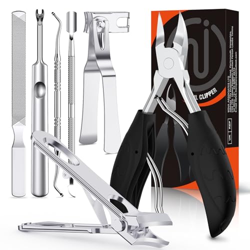 Toe Nail Clippers Set for Thick Ingrown Nails, Professional Nail Clippers with 45° Curve Blade and 360°Rotating Head Nail Clippers, Pedicure Sets for feet Toenail Scissors for Seniors Men Women,Black
