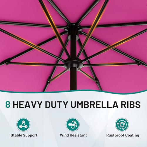 Image of AreShark 9 FT Patio Umbrella for Outdoor, Outdoor Table Umbrella with Push Button Tilt and Crank, Outdoor Patio Umbrellas with 8 Sturdy Ribs for Market, Garden, Pool (Rose Pink)