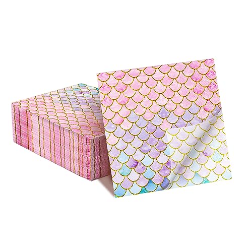 LMJUNZZ 120 Pcs Mermaid Scale Party Napkins - Pink, 2-Ply Paper, 13 x 13 Inches - Mermaid Birthday Party Supplies
