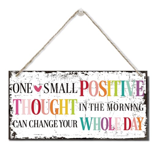 One Small Positive Thought Can Change Your Whole Day Wall Decor Sign, Printed Wood Plaque Sign, Hanging Door Signs, Hanging Decorative Wood Sign Home Decor, Family Signs for Home Decor Gift 12" x 6" B