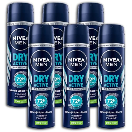 6 er Pack Nivea Men Dry Active Deodorant Deo Spray 6 x 150ml