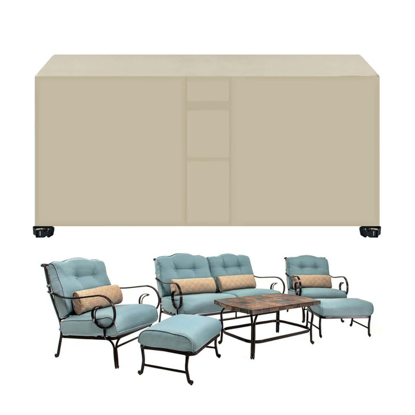 Wytrzymałe wodoodporne pokrowce na meble ogrodowe, 200 x 140 x 90 cm, ochrona mebli ogrodowych na zewnątrz, wytrzymała, tkanina Oxford 420D, odporna na rozdarcie, regulowany brzeg, odporna na warunki