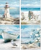 GemZono Paint by Numbers Kit for Adults Beginner, Lighthouse Beach Boat Adults DIY Acrylic Watercolor Oil Paint by Number on Canvas for Home Decor Gift 12x16 inch