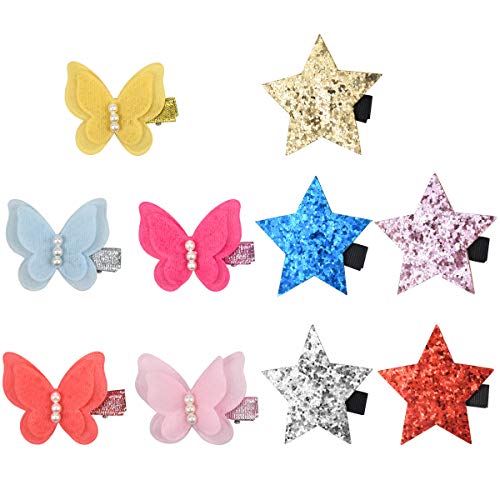 HQdeal 10 Pack Vlinder Haar Clips, Meisjes Haar Clips, Leuke Haar Clips, Kinderen Haarspeld, Metalen Snap Barrettes, Haaraccessoires, Sparkly Glitter Ster Gevormde Haar Clips voor Kinderen