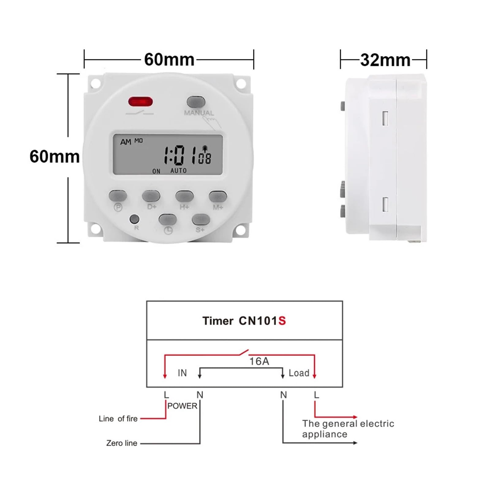 1 Sekunde Intervall 220 V Digital LCD Zeitschaltuhr 7 Tage Wöchentlich Programmierbarer Zeitrelais Programmierer CN101S 1St(220V without 4 wires)
