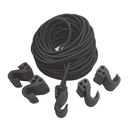 SECURE IT QUICK - 5/16 Bungee Cord Kit 100' with 50 Adjustable SIQCN HooksNo Crimps Needed (Black)