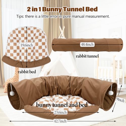 Image of BWOGUE Bunny Tunnel Bed, 2-in-1 Collapsible Tunnel Tubes Toys with Removable Mat Hideout for Cats Kittens Rabbits Guinea Pigs Kitty (Coffee)